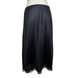 NWT Vintage Black Lace Trim Slip Skirt Antron Size Small Coquette Goth Whimsical